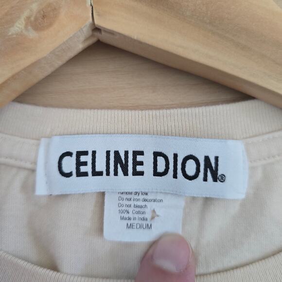 Vintage Y2K Celine Dion T-shirt Womens Size M Floral Rhinestone Cream Pink - Picture 4 of 6